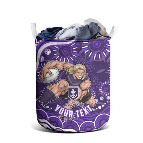 Personalized Fremantle Dockers Rugby Laundry Basket Aboriginal Dot Art - Dreamtime Football Mascot