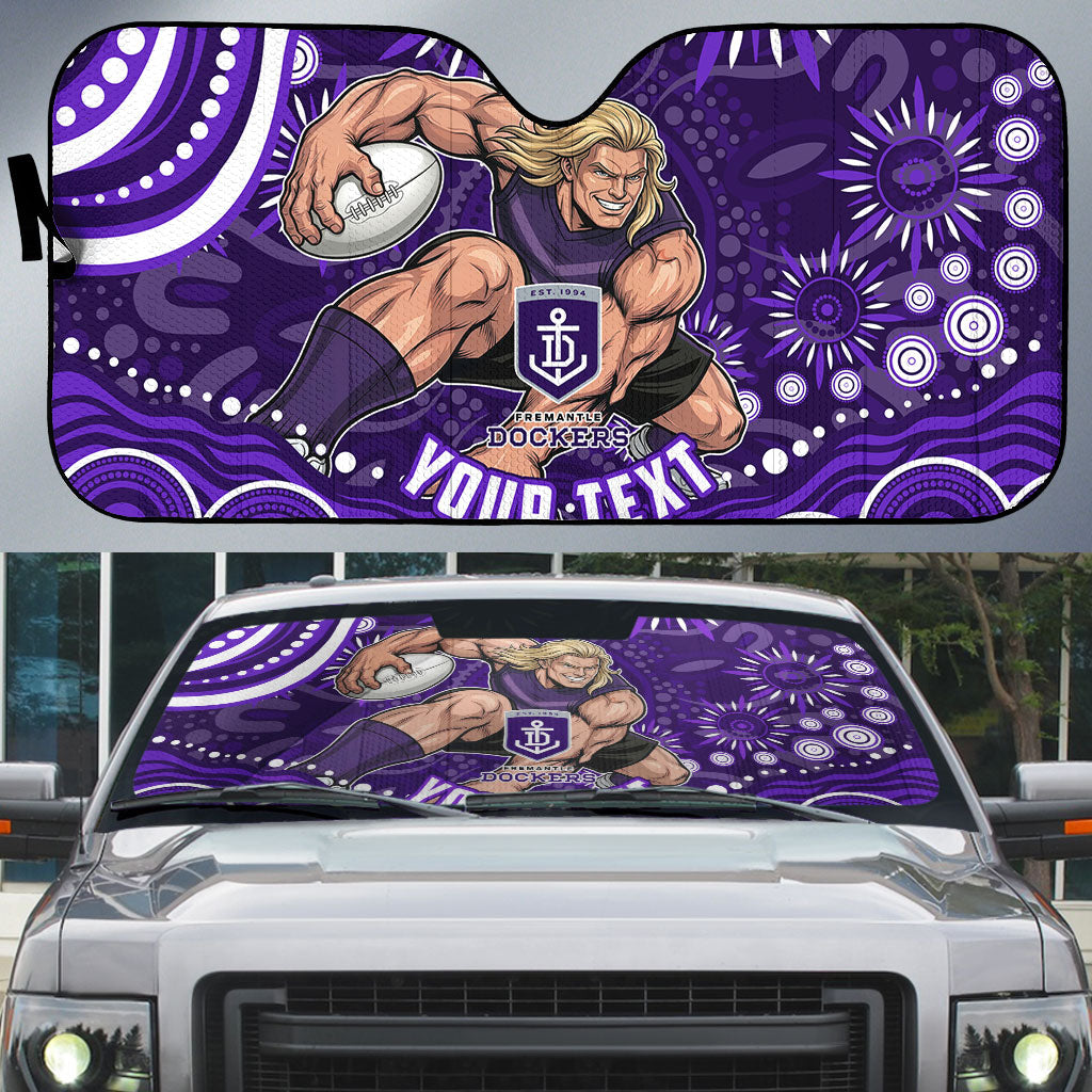 Personalized Fremantle Dockers Rugby Auto Sun Shade Aboriginal Dot Art - Dreamtime Football Mascot