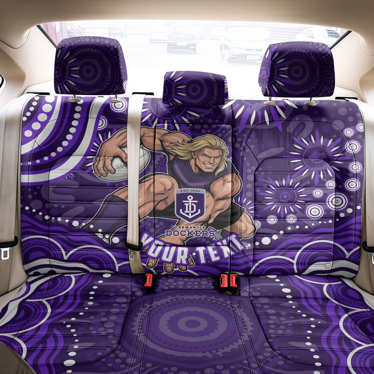 Personalized Fremantle Dockers Rugby Back Car Seat Cover Aboriginal Dot Art - Dreamtime Football Mascot