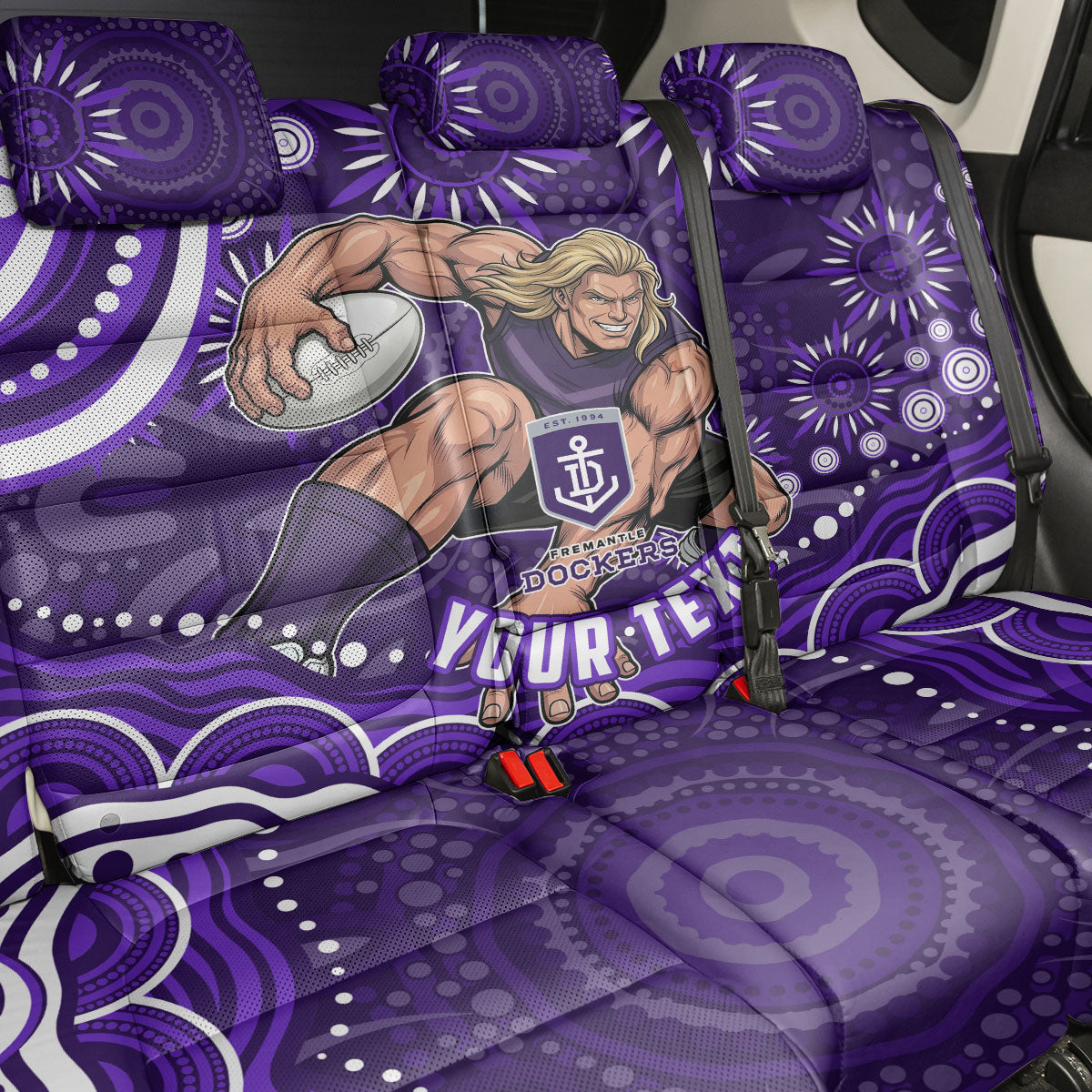 Personalized Fremantle Dockers Rugby Back Car Seat Cover Aboriginal Dot Art - Dreamtime Football Mascot