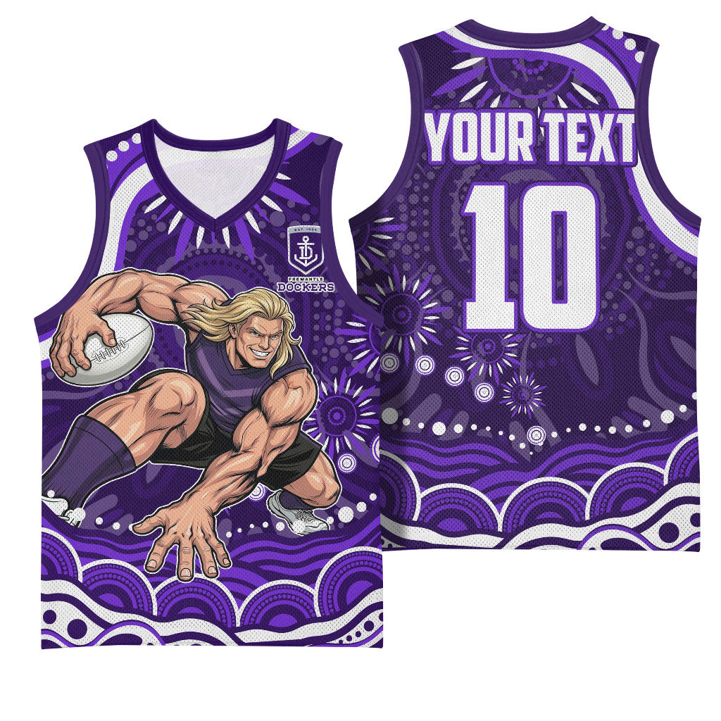 Personalized Fremantle Dockers Rugby Basketball Jersey Aboriginal Dot Art - Dreamtime Football Mascot