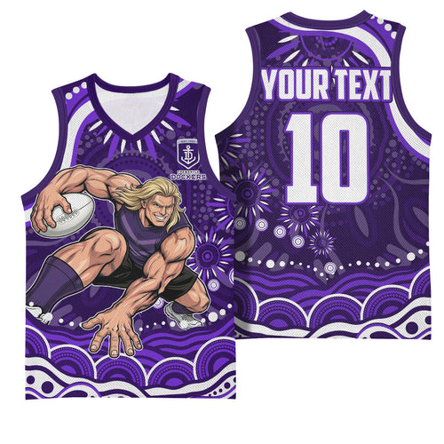 Personalized Fremantle Dockers Rugby Basketball Jersey Aboriginal Dot Art - Dreamtime Football Mascot