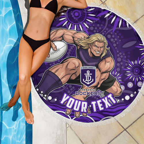 Personalized Fremantle Dockers Rugby Beach Blanket Aboriginal Dot Art - Dreamtime Football Mascot