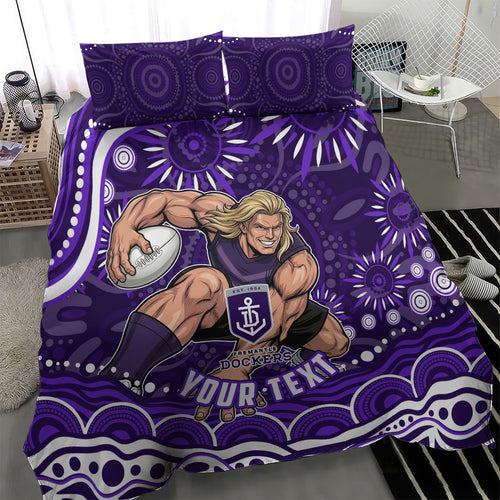 Personalized Fremantle Dockers Rugby Bedding Set Aboriginal Dot Art - Dreamtime Football Mascot