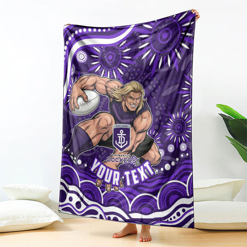 Personalized Fremantle Dockers Rugby Blanket Aboriginal Dot Art - Dreamtime Football Mascot