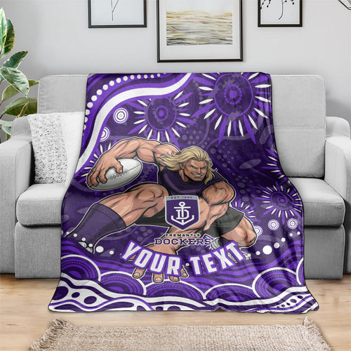 Personalized Fremantle Dockers Rugby Blanket Aboriginal Dot Art - Dreamtime Football Mascot