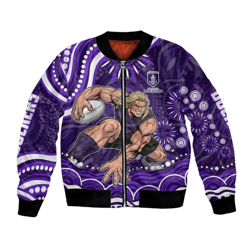 Personalized Fremantle Dockers Rugby Bomber Jacket Aboriginal Dot Art - Dreamtime Football Mascot