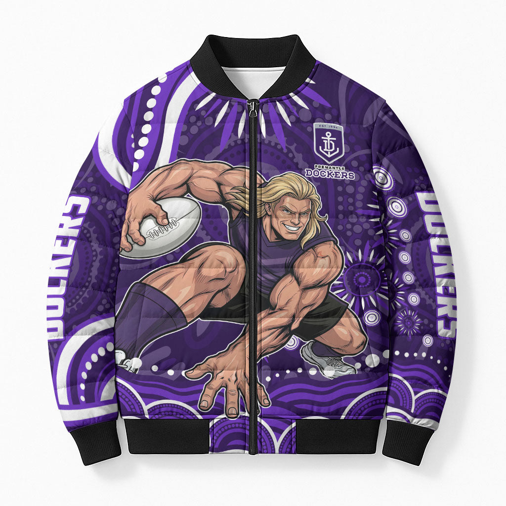 Personalized Fremantle Dockers Rugby Bomber Puffer Jacket Aboriginal Dot Art - Dreamtime Football Mascot