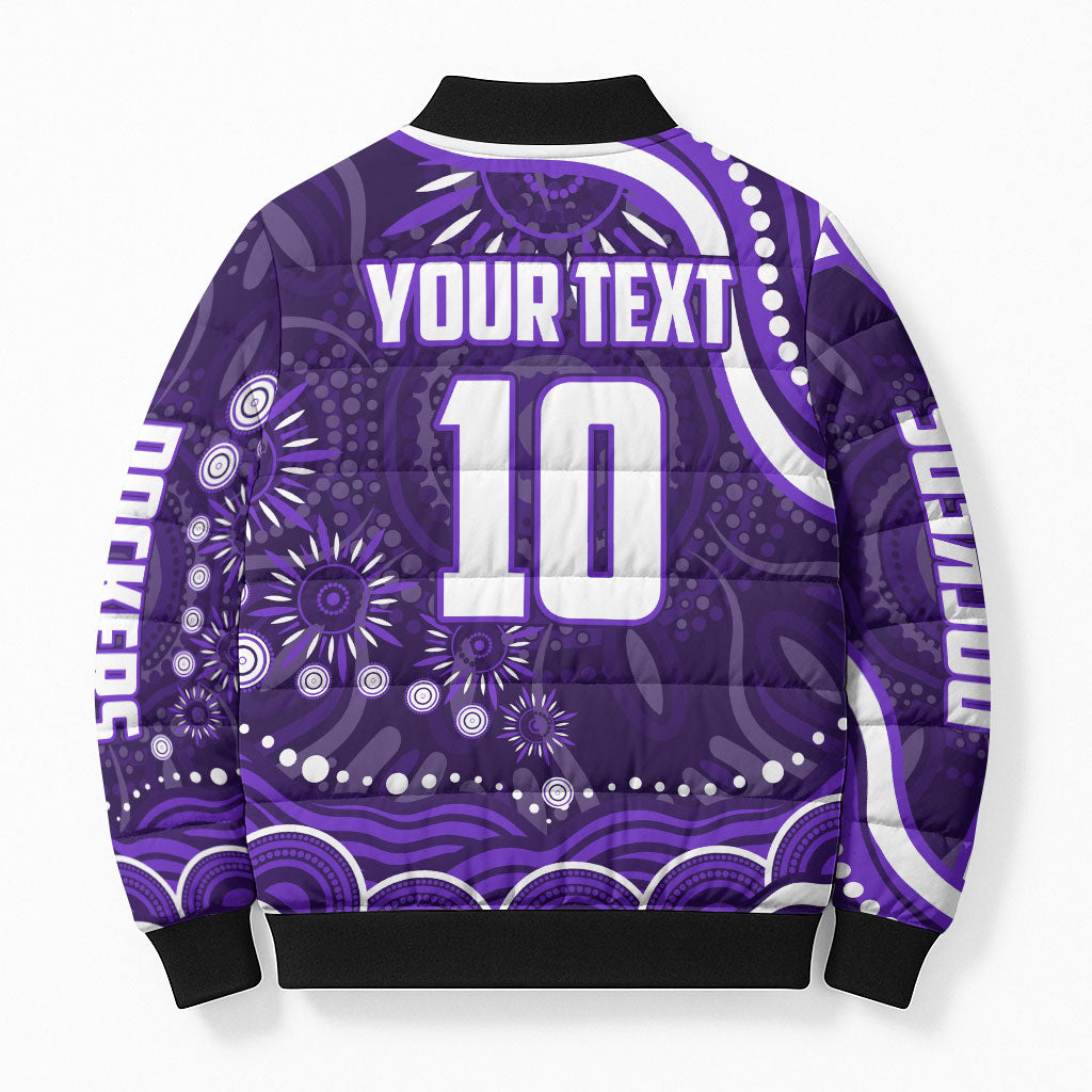 Personalized Fremantle Dockers Rugby Bomber Puffer Jacket Aboriginal Dot Art - Dreamtime Football Mascot
