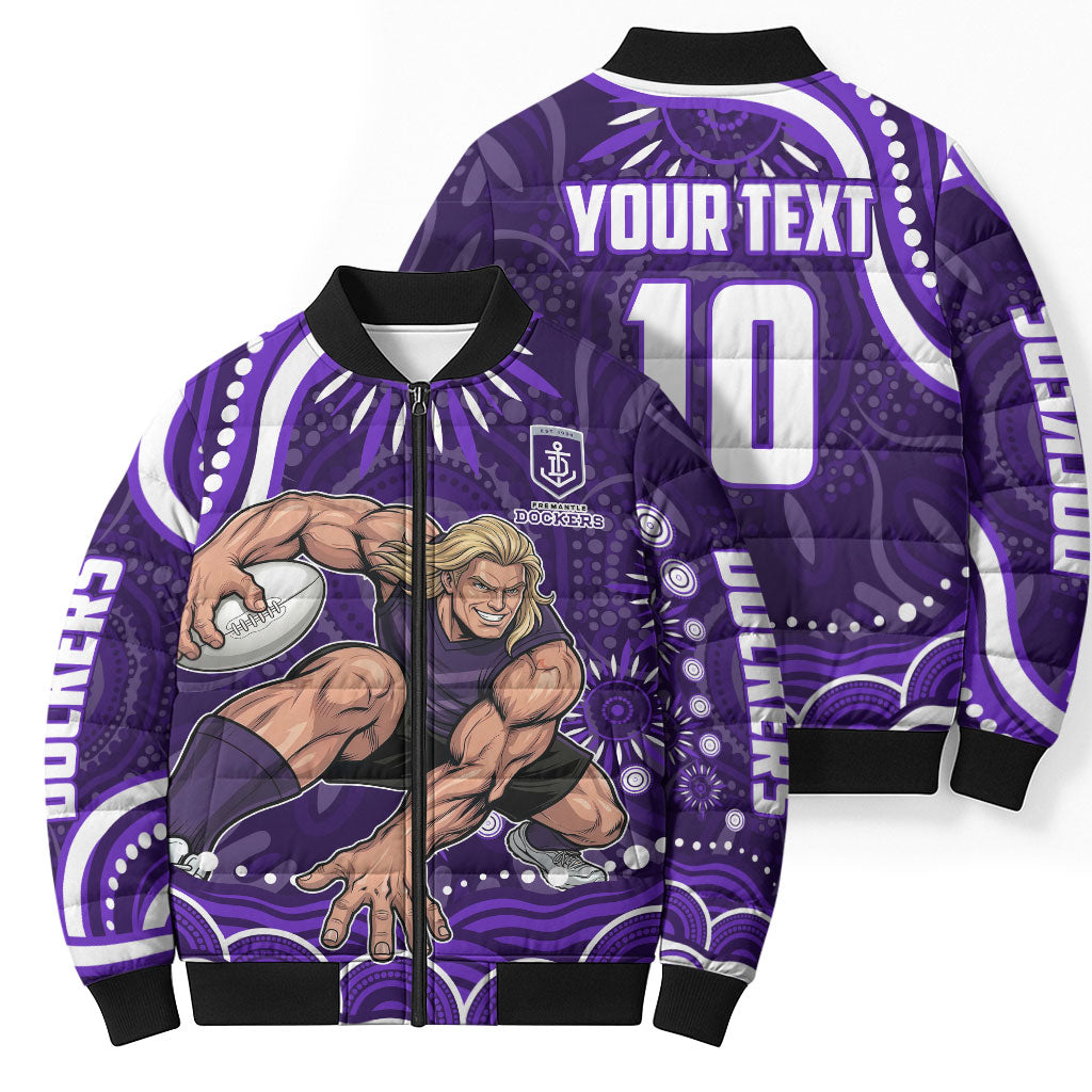 Personalized Fremantle Dockers Rugby Bomber Puffer Jacket Aboriginal Dot Art - Dreamtime Football Mascot