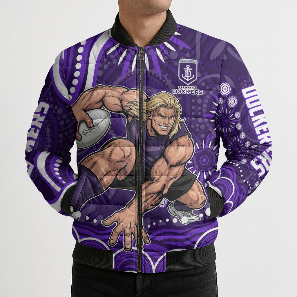 Personalized Fremantle Dockers Rugby Bomber Puffer Jacket Aboriginal Dot Art - Dreamtime Football Mascot