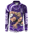Personalized Fremantle Dockers Rugby Button Sweatshirt Aboriginal Dot Art - Dreamtime Football Mascot