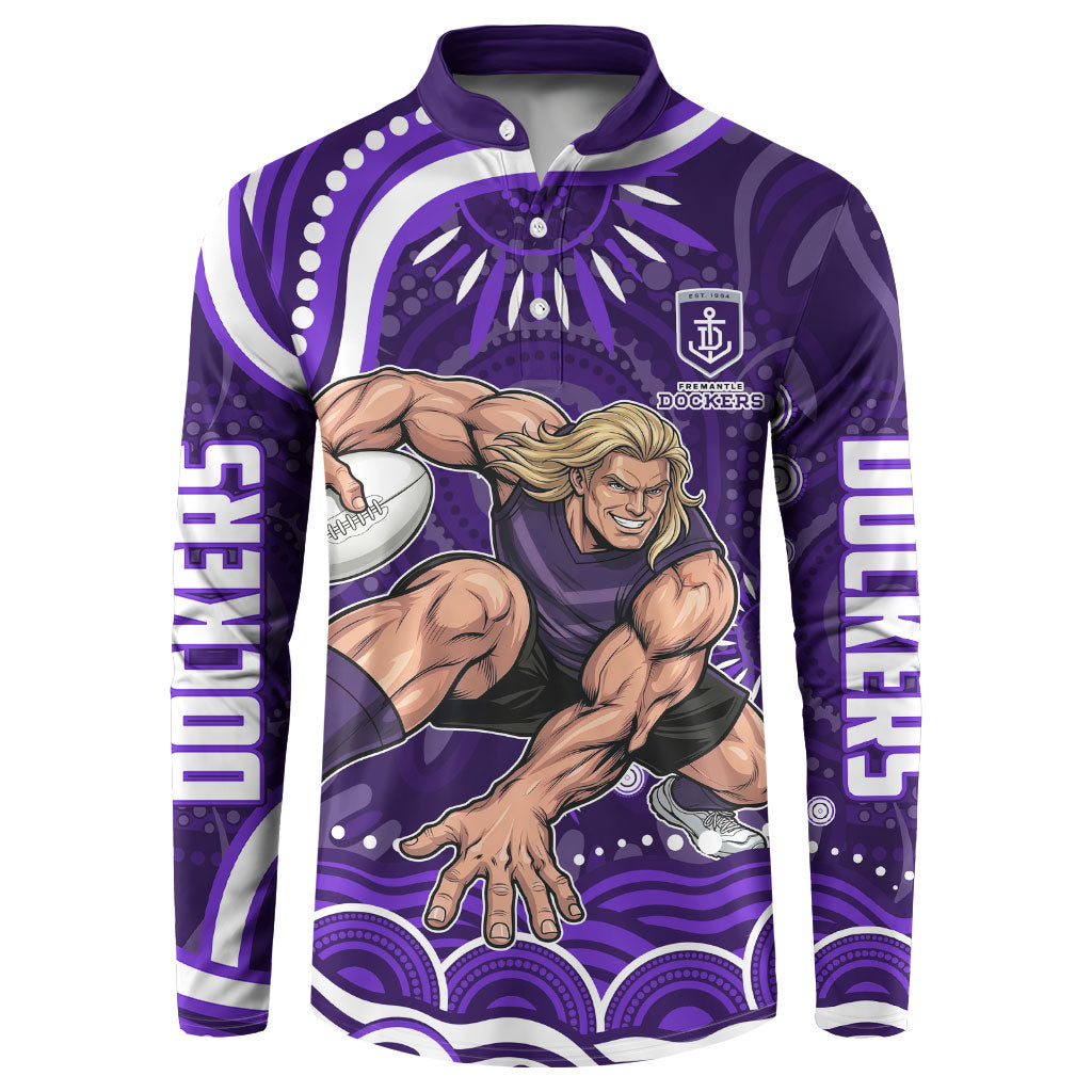 Personalized Fremantle Dockers Rugby Button Sweatshirt Aboriginal Dot Art - Dreamtime Football Mascot