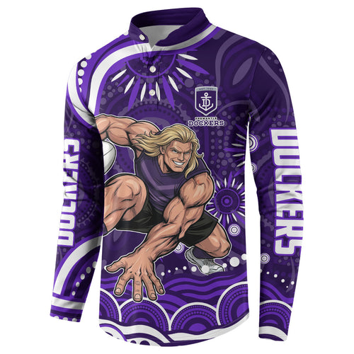 Personalized Fremantle Dockers Rugby Button Sweatshirt Aboriginal Dot Art - Dreamtime Football Mascot