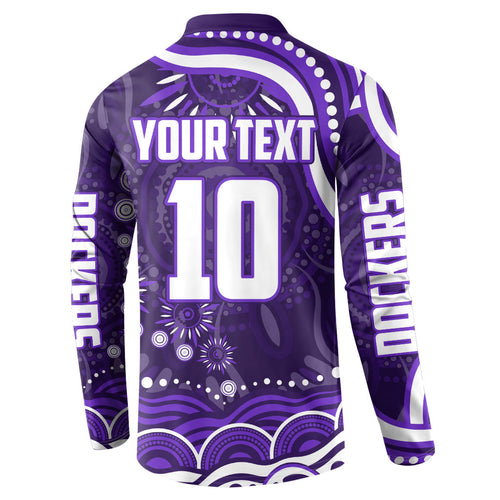 Personalized Fremantle Dockers Rugby Button Sweatshirt Aboriginal Dot Art - Dreamtime Football Mascot