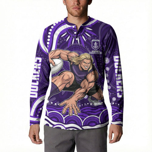 Personalized Fremantle Dockers Rugby Button Sweatshirt Aboriginal Dot Art - Dreamtime Football Mascot
