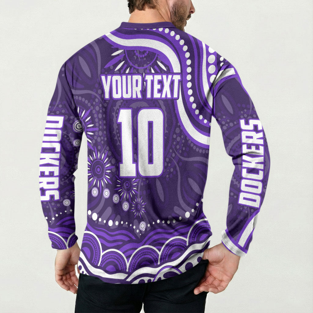 Personalized Fremantle Dockers Rugby Button Sweatshirt Aboriginal Dot Art - Dreamtime Football Mascot