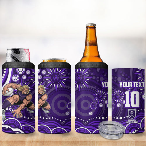 Personalized Fremantle Dockers Rugby 4 in 1 Can Cooler Tumbler Aboriginal Dot Art - Dreamtime Football Mascot