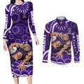 Personalized Fremantle Dockers Rugby Couples Matching Long Sleeve Bodycon Dress and Long Sleeve Button Shirt Aboriginal Dot Art - Dreamtime Football Mascot