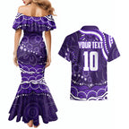Personalized Fremantle Dockers Rugby Couples Matching Mermaid Dress and Hawaiian Shirt Aboriginal Dot Art - Dreamtime Football Mascot
