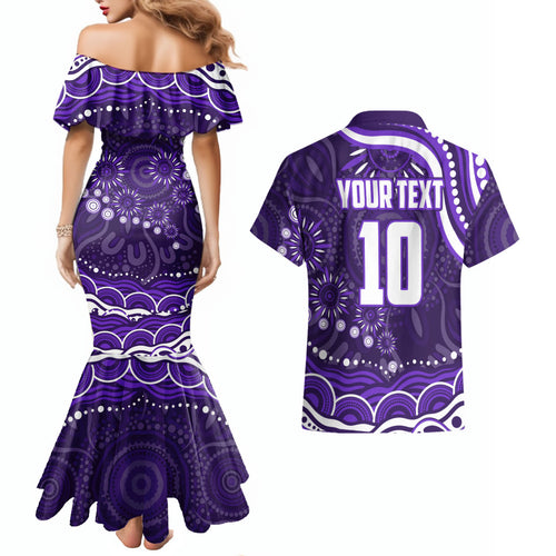 Personalized Fremantle Dockers Rugby Couples Matching Mermaid Dress and Hawaiian Shirt Aboriginal Dot Art - Dreamtime Football Mascot
