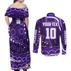 Personalized Fremantle Dockers Rugby Couples Matching Off Shoulder Maxi Dress and Long Sleeve Button Shirt Aboriginal Dot Art - Dreamtime Football Mascot