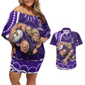 Personalized Fremantle Dockers Rugby Couples Matching Off Shoulder Short Dress and Hawaiian Shirt Aboriginal Dot Art - Dreamtime Football Mascot