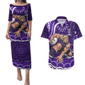 Personalized Fremantle Dockers Rugby Couples Matching Puletasi and Hawaiian Shirt Aboriginal Dot Art - Dreamtime Football Mascot