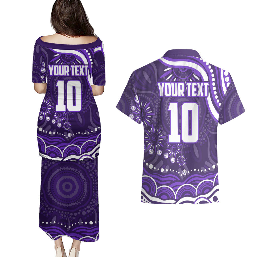 Personalized Fremantle Dockers Rugby Couples Matching Puletasi and Hawaiian Shirt Aboriginal Dot Art - Dreamtime Football Mascot