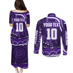 Personalized Fremantle Dockers Rugby Couples Matching Puletasi and Long Sleeve Button Shirt Aboriginal Dot Art - Dreamtime Football Mascot