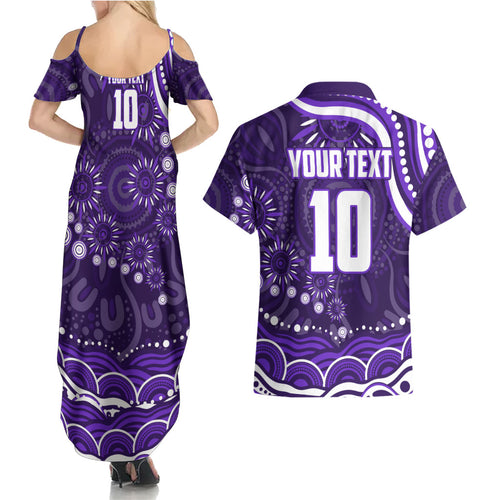 Personalized Fremantle Dockers Rugby Couples Matching Summer Maxi Dress and Hawaiian Shirt Aboriginal Dot Art - Dreamtime Football Mascot