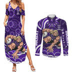 Personalized Fremantle Dockers Rugby Couples Matching Summer Maxi Dress and Long Sleeve Button Shirt Aboriginal Dot Art - Dreamtime Football Mascot