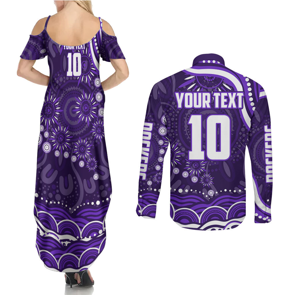 Personalized Fremantle Dockers Rugby Couples Matching Summer Maxi Dress and Long Sleeve Button Shirt Aboriginal Dot Art - Dreamtime Football Mascot