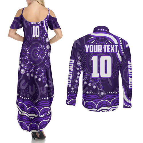 Personalized Fremantle Dockers Rugby Couples Matching Summer Maxi Dress and Long Sleeve Button Shirt Aboriginal Dot Art - Dreamtime Football Mascot