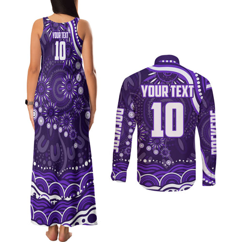 Personalized Fremantle Dockers Rugby Couples Matching Tank Maxi Dress and Long Sleeve Button Shirt Aboriginal Dot Art - Dreamtime Football Mascot