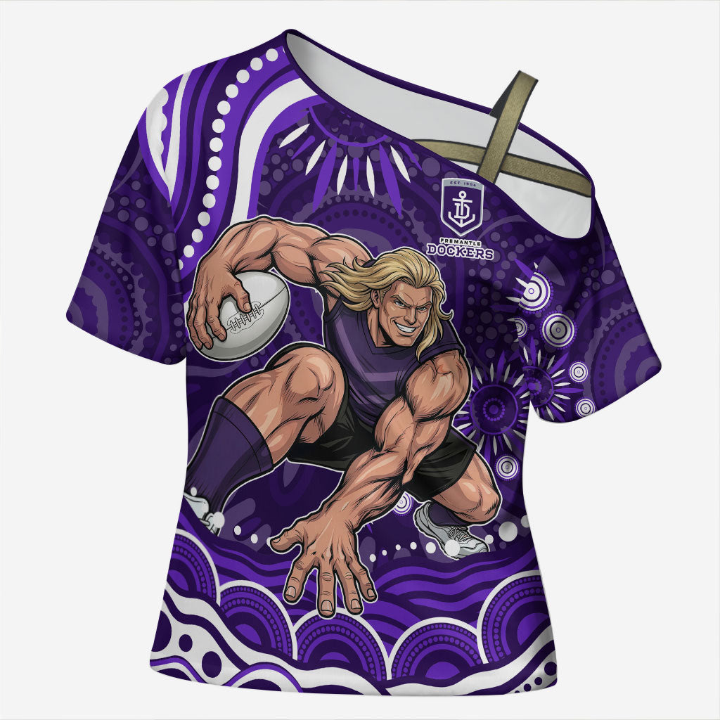 Personalized Fremantle Dockers Rugby Cross Shoulder Shirt Aboriginal Dot Art - Dreamtime Football Mascot
