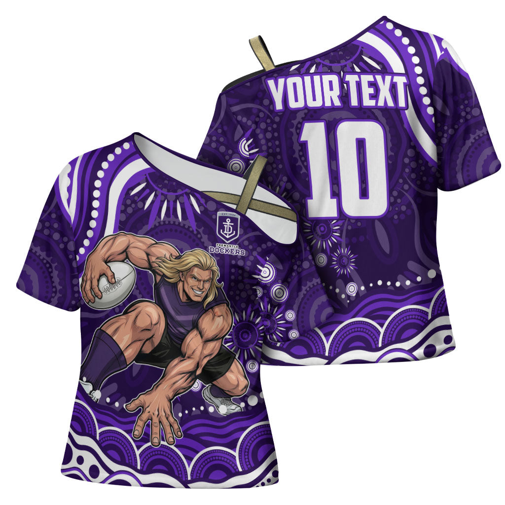 Personalized Fremantle Dockers Rugby Cross Shoulder Shirt Aboriginal Dot Art - Dreamtime Football Mascot