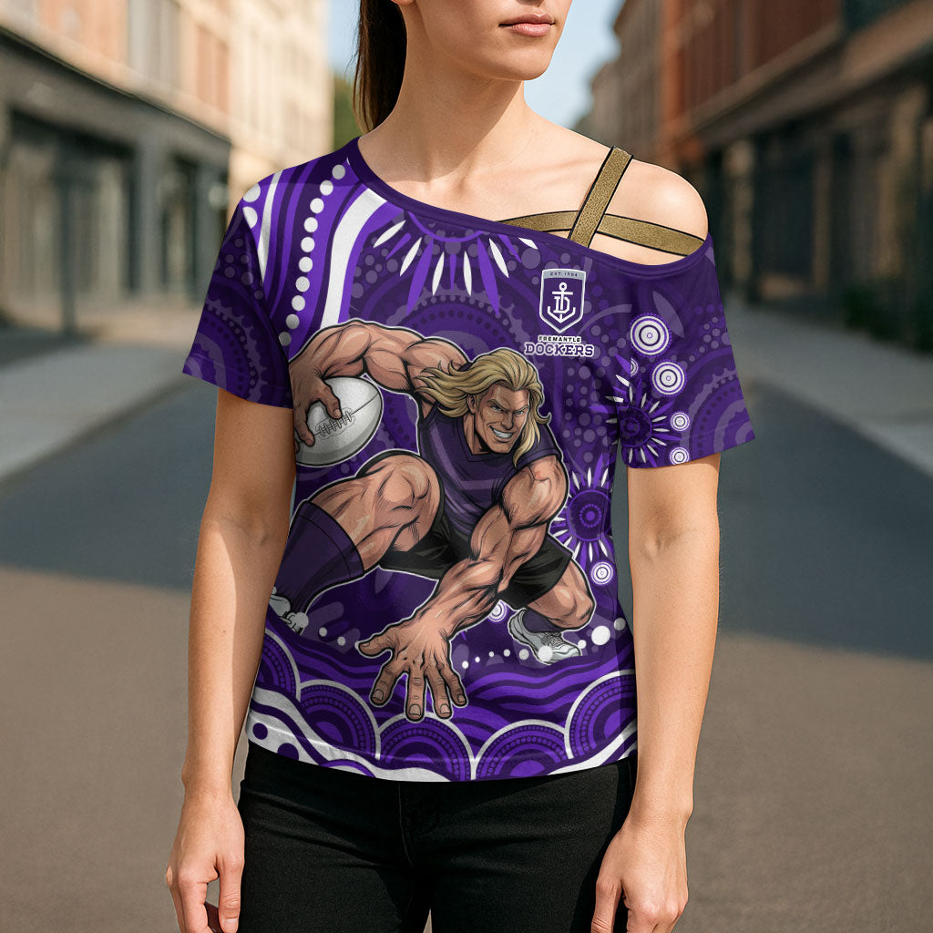 Personalized Fremantle Dockers Rugby Cross Shoulder Shirt Aboriginal Dot Art - Dreamtime Football Mascot