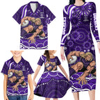 Personalized Fremantle Dockers Rugby Family Matching Long Sleeve Bodycon Dress and Hawaiian Shirt Aboriginal Dot Art - Dreamtime Football Mascot