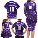 Personalized Fremantle Dockers Rugby Family Matching Long Sleeve Bodycon Dress and Hawaiian Shirt Aboriginal Dot Art - Dreamtime Football Mascot