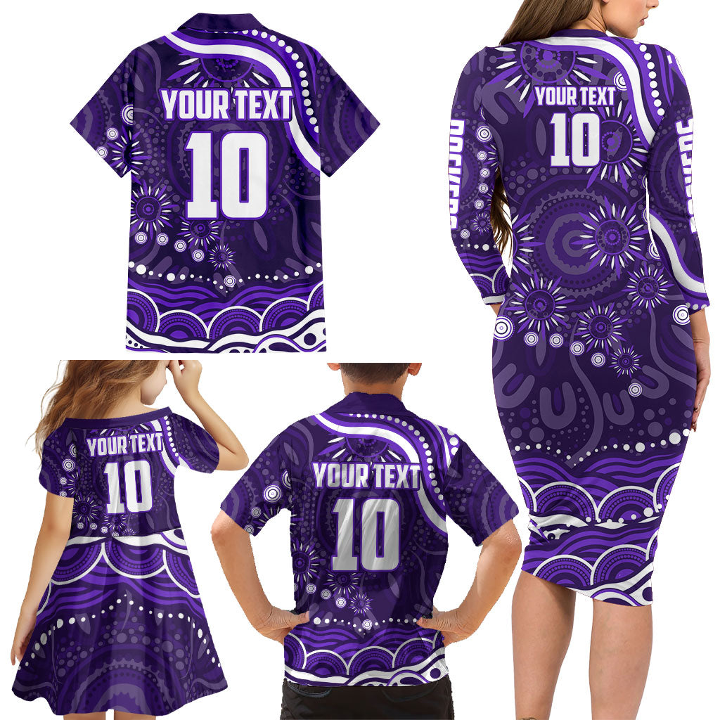 Personalized Fremantle Dockers Rugby Family Matching Long Sleeve Bodycon Dress and Hawaiian Shirt Aboriginal Dot Art - Dreamtime Football Mascot