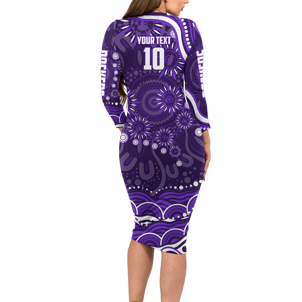 Personalized Fremantle Dockers Rugby Family Matching Long Sleeve Bodycon Dress and Hawaiian Shirt Aboriginal Dot Art - Dreamtime Football Mascot