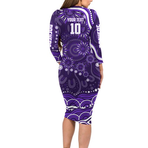 Personalized Fremantle Dockers Rugby Family Matching Long Sleeve Bodycon Dress and Hawaiian Shirt Aboriginal Dot Art - Dreamtime Football Mascot