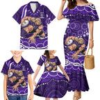 Personalized Fremantle Dockers Rugby Family Matching Mermaid Dress and Hawaiian Shirt Aboriginal Dot Art - Dreamtime Football Mascot