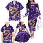 Personalized Fremantle Dockers Rugby Family Matching Off The Shoulder Long Sleeve Dress and Hawaiian Shirt Aboriginal Dot Art - Dreamtime Football Mascot
