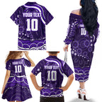 Personalized Fremantle Dockers Rugby Family Matching Off The Shoulder Long Sleeve Dress and Hawaiian Shirt Aboriginal Dot Art - Dreamtime Football Mascot