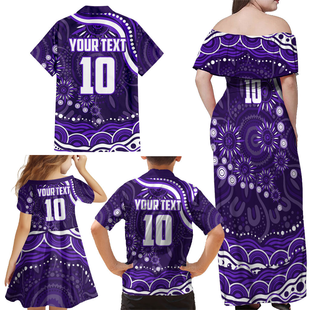 Personalized Fremantle Dockers Rugby Family Matching Off Shoulder Maxi Dress and Hawaiian Shirt Aboriginal Dot Art - Dreamtime Football Mascot