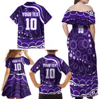 Personalized Fremantle Dockers Rugby Family Matching Off Shoulder Maxi Dress and Hawaiian Shirt Aboriginal Dot Art - Dreamtime Football Mascot