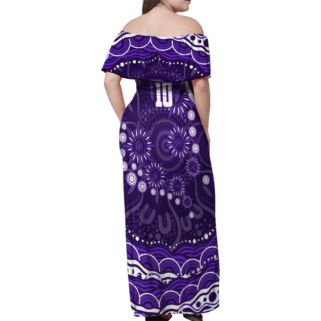 Personalized Fremantle Dockers Rugby Family Matching Off Shoulder Maxi Dress and Hawaiian Shirt Aboriginal Dot Art - Dreamtime Football Mascot