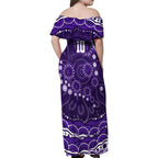 Personalized Fremantle Dockers Rugby Family Matching Off Shoulder Maxi Dress and Hawaiian Shirt Aboriginal Dot Art - Dreamtime Football Mascot